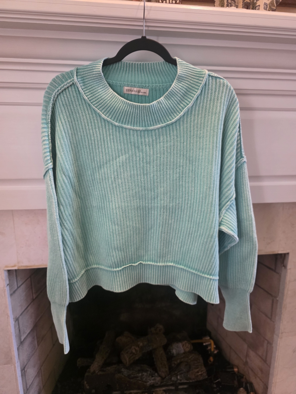 Zenana Outfitters Mint Green Ribbed Crewneck Sweater